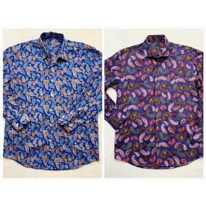 Alan Flusser Mens M Blue Purple AOP Paisley Button Down Long Sleeve Shirt (2)